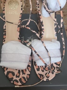 Vince Camuto Leopard Print Lace-Up Sandals - Pink/Black